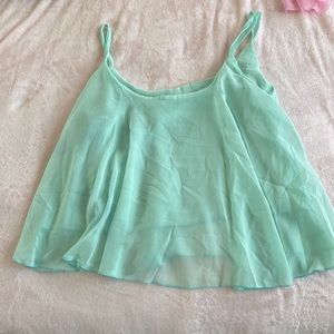 Double chiffon mint green cami cropped top double spaghetti straps NWOT